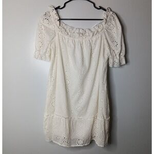 Elan Eyelet Dress Womens Size L White Off-The-Shoulder Beach Resort Summer NWT